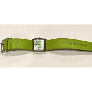 ECCLISSI GREEN LEATHER 7.5" BAND STERLING SILVER ART DECO WATCH NEEDS BATTERY EU